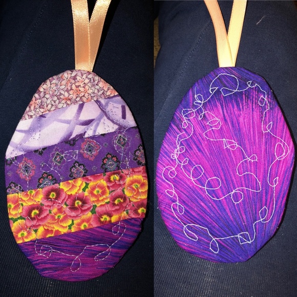Handmade Quilted Easter Egg Ornaments 2pc 5" - Picture 4 of 8